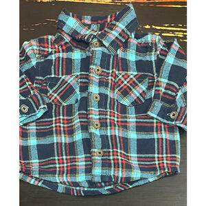 Baby OshKosh B'gosh Button Down Shirt 3 Months Navy Blue Plaid
